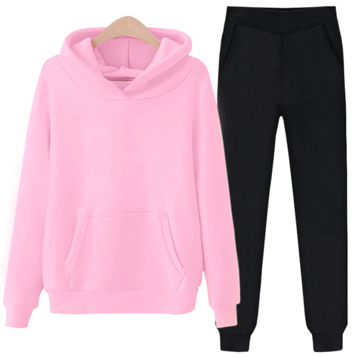 Ensemble Sweat à Capuche + Pantalon Jogging Femme - Rose Moelleux - 2 Pièces Baggy En Polaire - Loungewear D'hiver Confortable